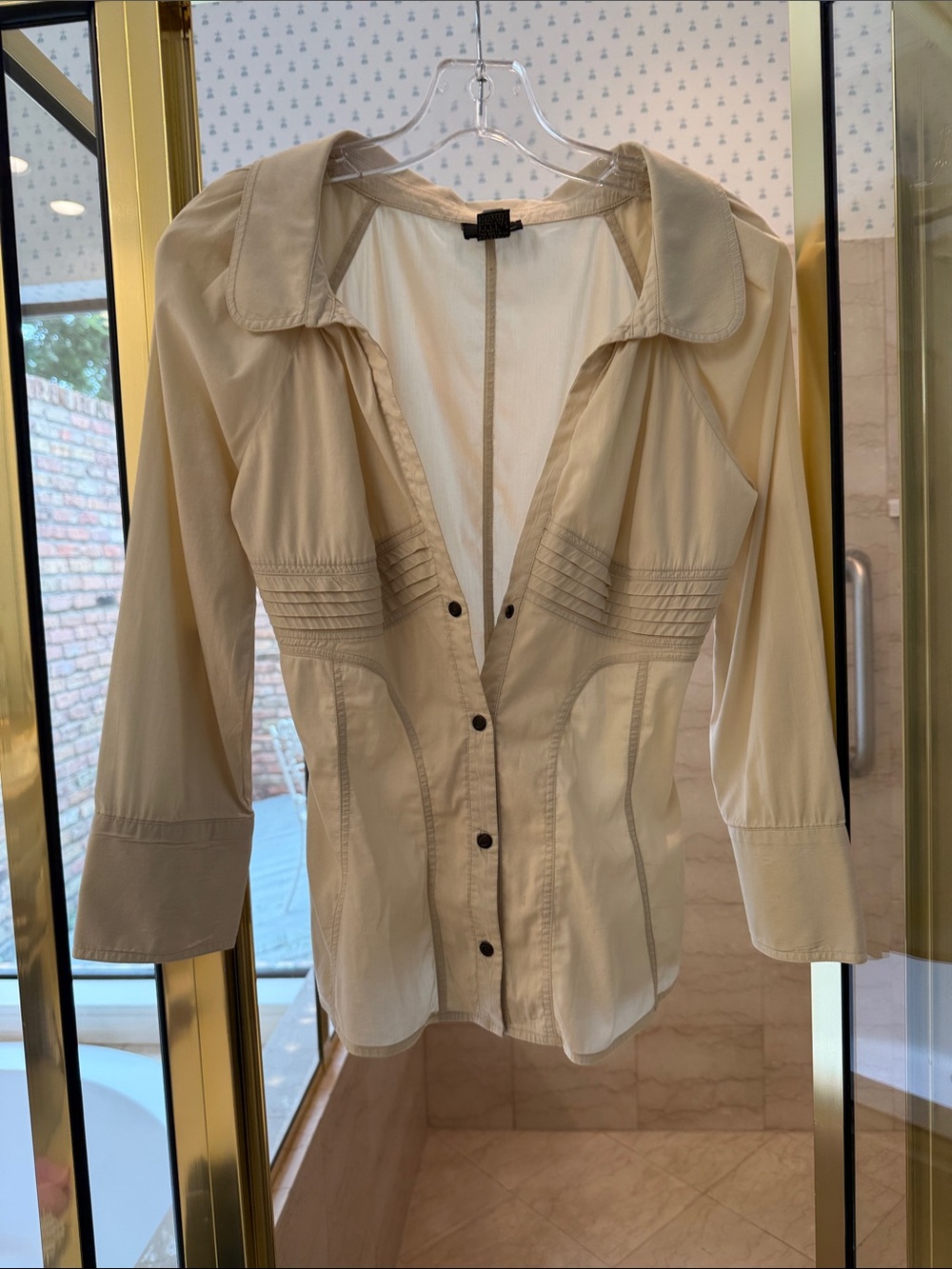 Roberto Cavalli Cream Button-Front Fitted Blouse